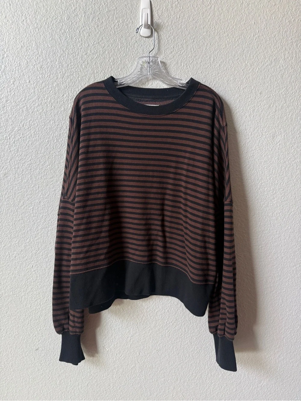 aerie classic crew sweatshirt - stripped black and brown - Picture 2 of 8